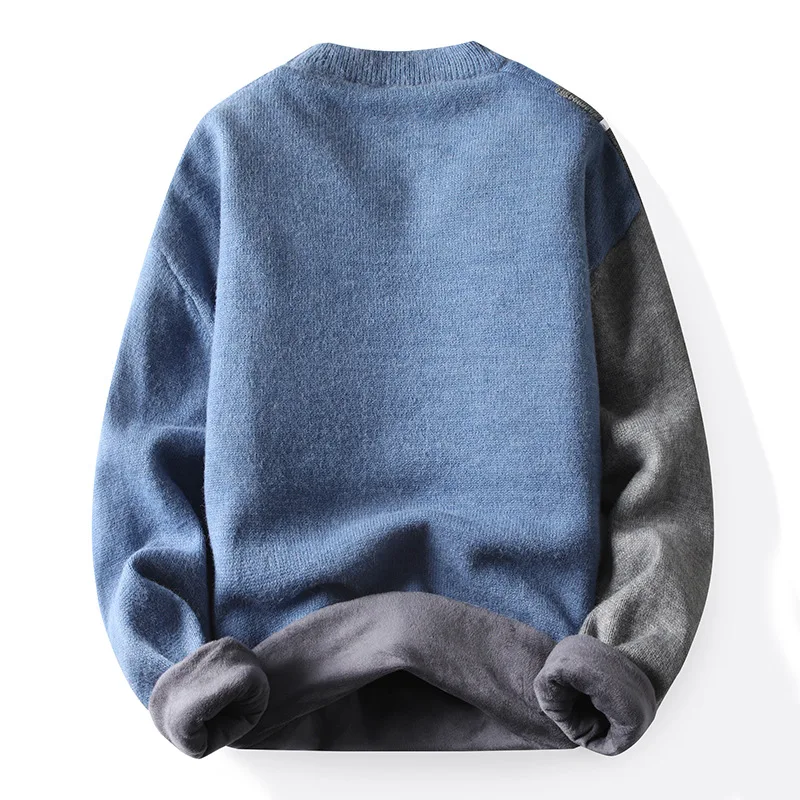 Men's sweater plus velvet padded winter new sweater tide brand round neck long sleeve youth clothing men's bottoming shirt