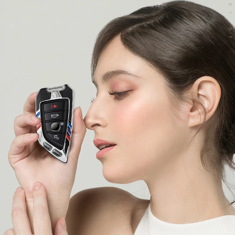 

Metal Leather Key Case For BMW 5 Series 525Li 530 X1 X 4x4 X5 7 Series Car Key Shell Buckle Car Accessories Key Cover Holder