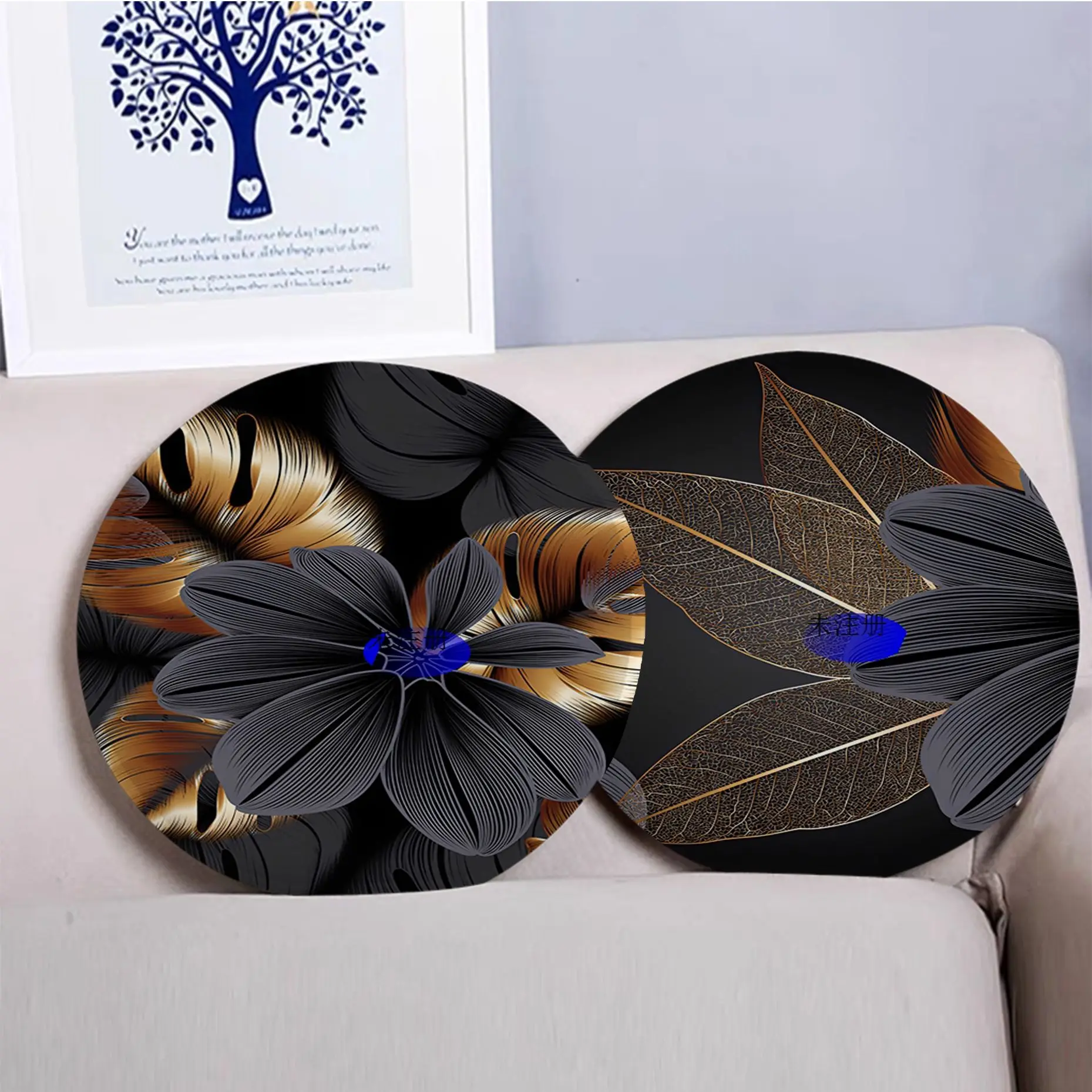 

Black gold plant leaf European Meditation Cushion Stool Pad Dining Chair Tatami Seat Cushion Anti-Slip Stool Seat Mat