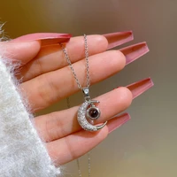 fashionable elegant and atmospheric silver moon and white stone pendant necklace for women korean fashion necklaces jewelry gift