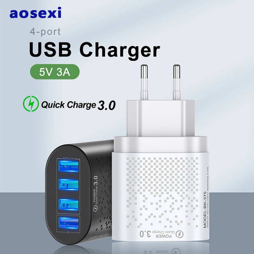 

Aosexi Fast Charger 4 Port USB Plug QC3.0 Fast iphone Charger for iphone 13 12 Charger Samsung Xiaomi Original Power Adapter