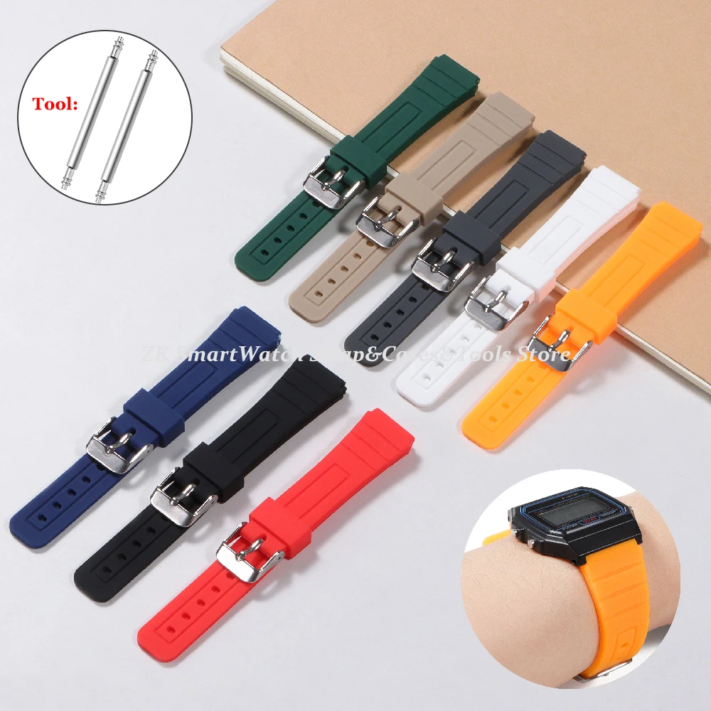 Сменный ремешок 18 мм для Casio F-91w силиконовые ремешки часов водонепроницаемый