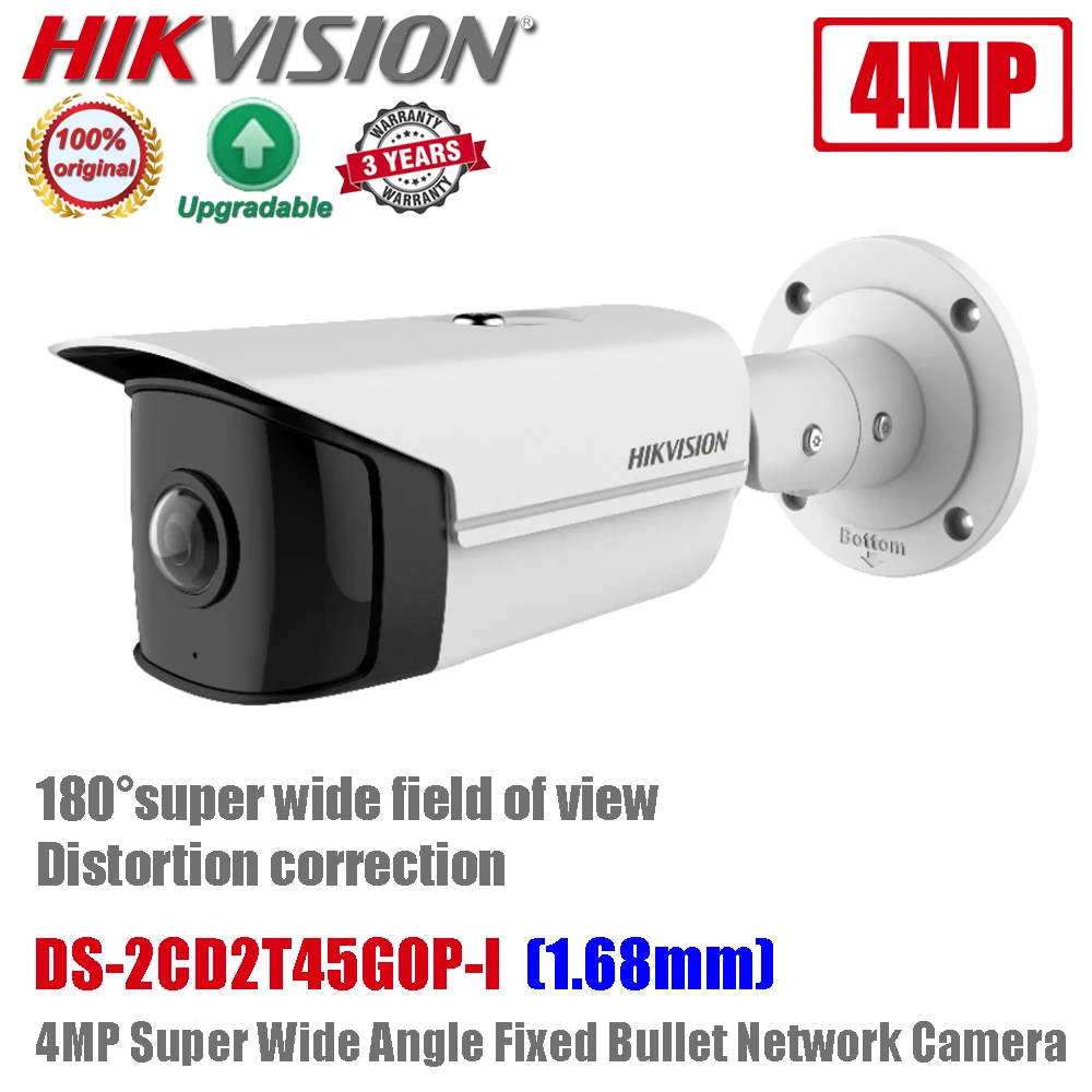 

Original Hikvision DS-2CD2T45G0P-I 4MP 180° Super Wide Angle POE IR H.265+ Fixed Bullet Network IP Camera Distortion Correction