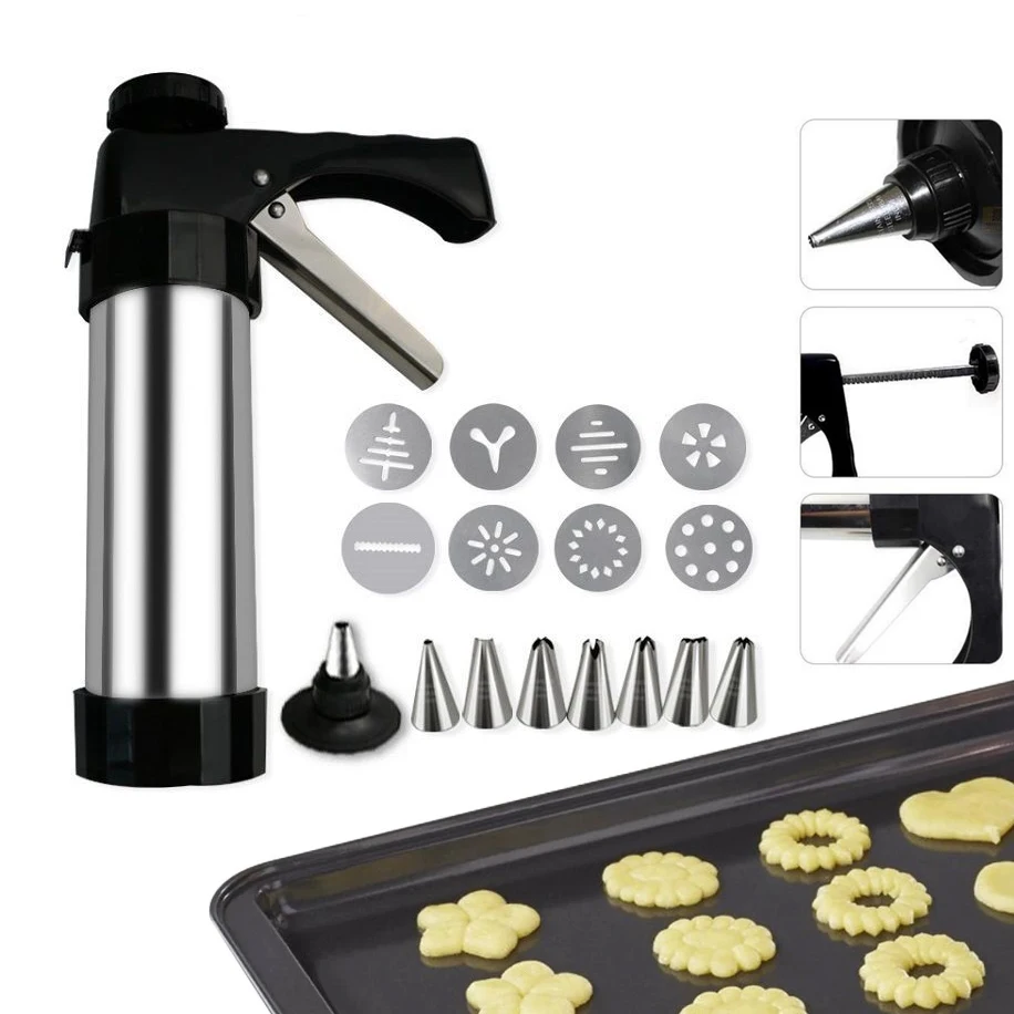 

Stainless Steel Cake Pastry Gun Set Cake Decoration Flower Tool Cream Biscuit Gun Nozzles Mold Cookies Extruder Baking Tools