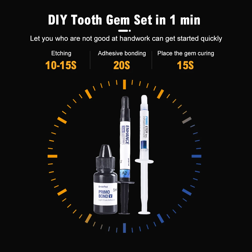 NEW Teeth Decorations 37% Acid Etching Gel Light Cure Adhesive Flowable Composite Professional Diy Crystal Jewelry Tooth Gem Kit