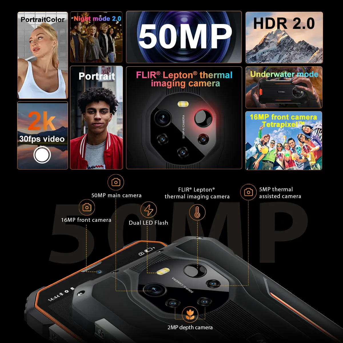 Blackview BL8800 Pro 5G Smartphone Thermal Imaging 50MP Camera 8GB 128GB Cellphones 8380mAh Global Version Rugged Mobile Phone