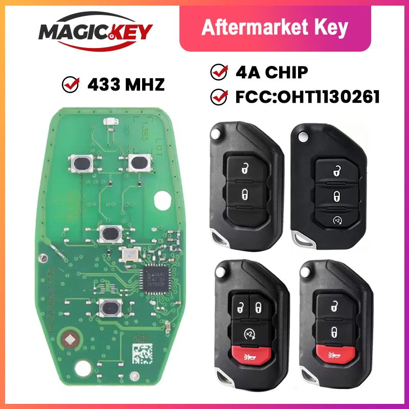 Фото Умный брелок-ключ MAGICKEY PCF7939M 4A 433 МГц для Jeep Wrangler JL Gladiator 2018-2022, FCC ID: OHT1130261, 68416-782AA №1