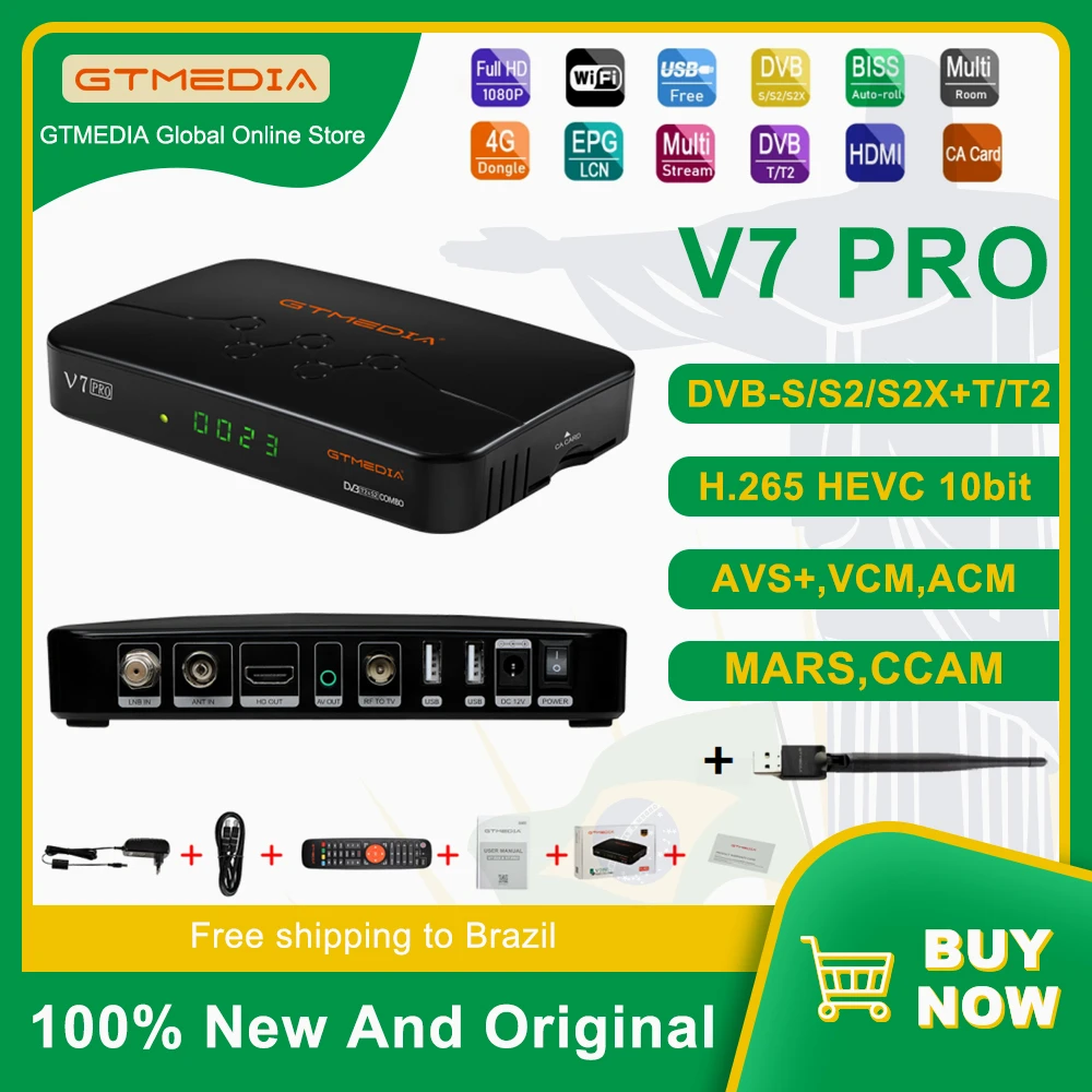 

GTMEDIA V7 Pro DVB-S/S2/S2X+T/T2 Satellite Receiver TV Receptor 1080P Support MARS/CCAM,CA Card Slot,T2MI Decoder With USB Wifi