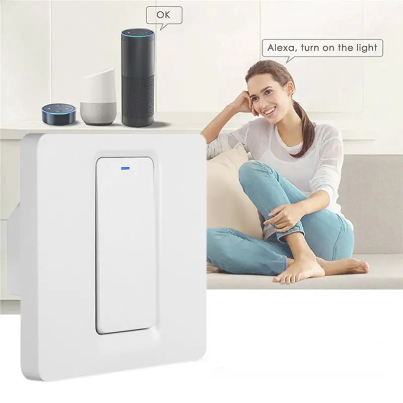 Фото Умный выключатель YWDZ-1 Way Tuya Wifi для умного дома (ЕС/Великобритания), требуется нейтральный провод, настенные кнопочные выключатели с LED-индикатором, управление через приложение №3