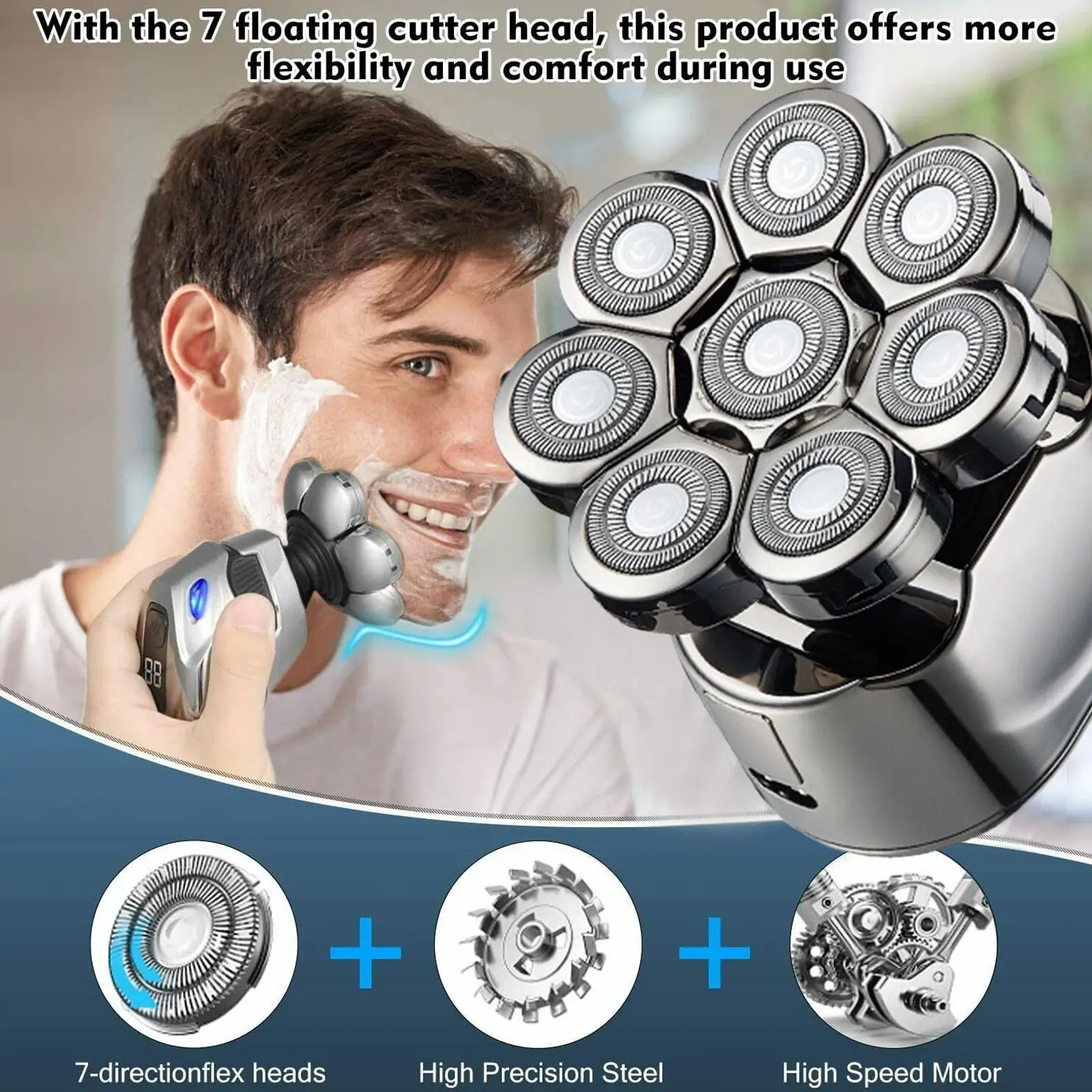 

8-in-1 Rotary Electric Shaver 6D Rechargeable Bald Head Hair Beard Trimmer Razor Wet Dry Portable Mini Shaving Machine For Z6G5