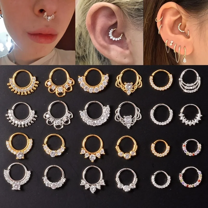 

Fashion Cz Nose Ring Piercing Crystal Gem Cartilage Tragus Daith Piercing Earrings Septum Clicker Helix Conch Rook Piercing
