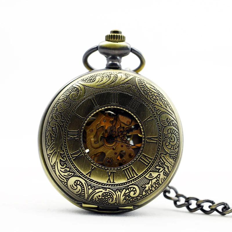 

Винтажные Механические карманные часы с гравировкой, циферблат с римскими цифрами, классический кулон с откидной крышкой, мужские и женски...