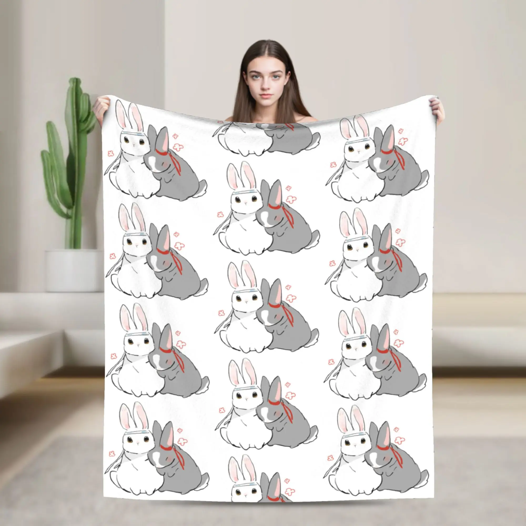 Фото Одеяло The Untamed MDZS Wangxian Bunnies, фланелевое одеяло с принтом Mo Dao Zu Shi, портативное ультрамягкое одеяло для дивана, дорожное одеяло №1