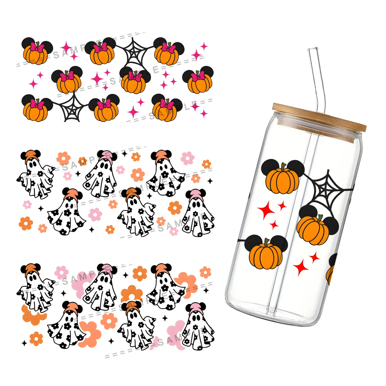 11*24 см Хэллоуин Дисней Микки Тыква УФ DTF наклейка DIY для стеклянной чашки 16 унций