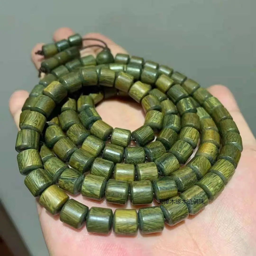 

SNQP Authentic Green Sandalwood Bracelet Old Shaped Bucket Bead Argentine Vibrax Wooden Script Play 8/10 Prayer Beads