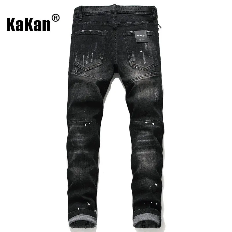 Kakan - New Original Color Damaged Raspy and Handsome Patch Jeans for Men, American High Street Personalized Long Jeans K18-1046