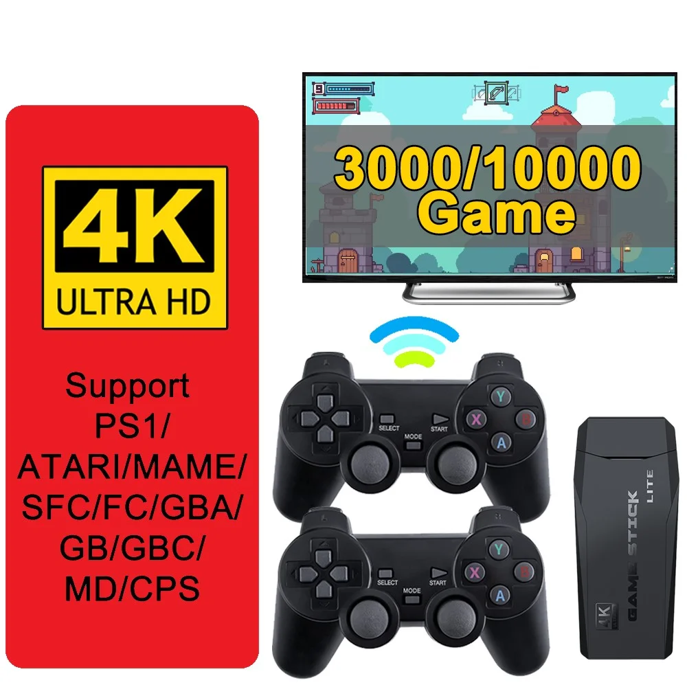 

Wireless Video Game Console 4K HD Display on TV Projector Monitor Classic Retro Double Controller 64GB 10000 Games