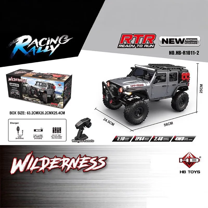 Фото HB 1/10 4WD R1011 Новый модернизированный Wrangler RTR RC электрический с замком дифференциала капитана, модель внедорожника для скалолазания, игрушка для взрослых №3