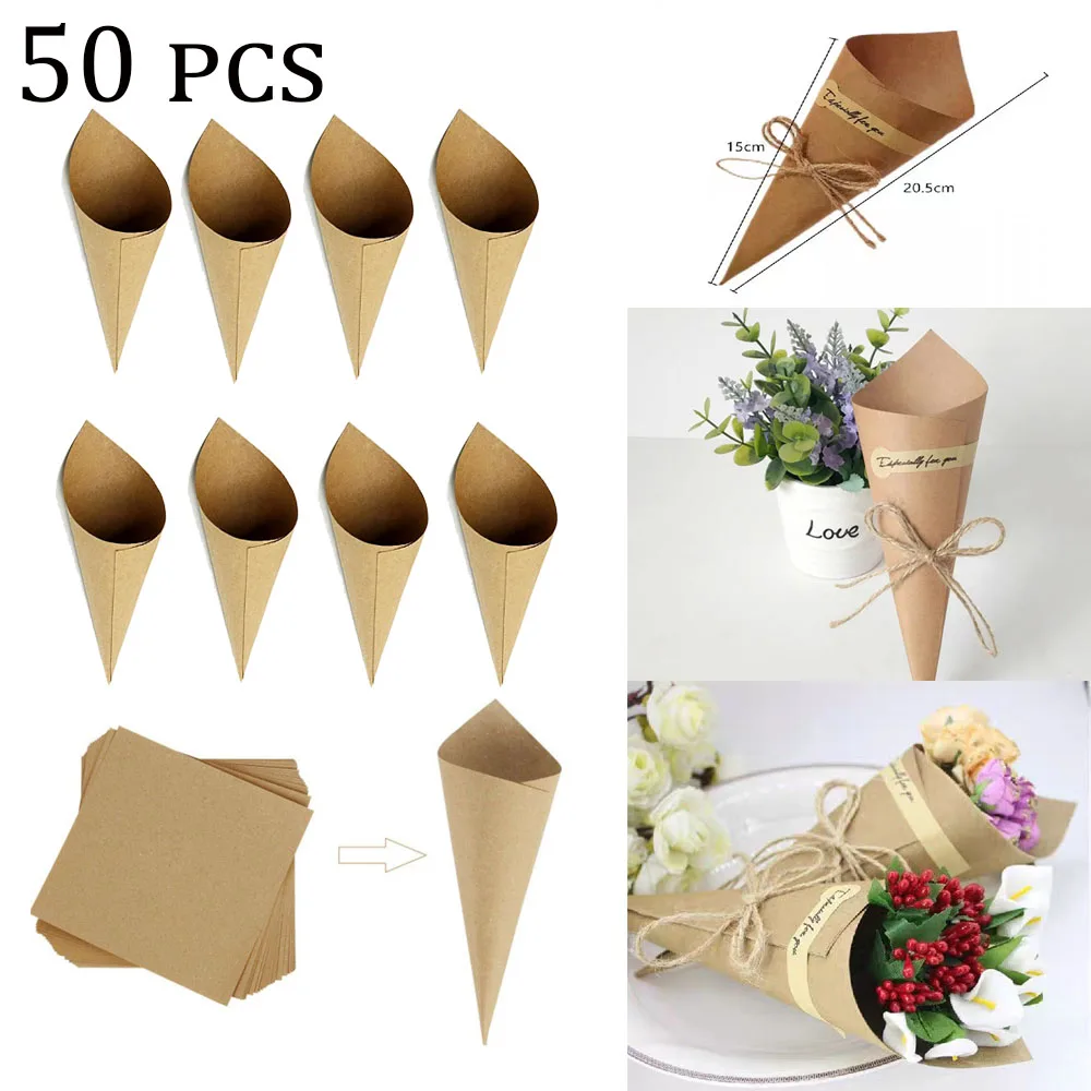 50 шт. конусы из крафт-бумаги для свадьбы