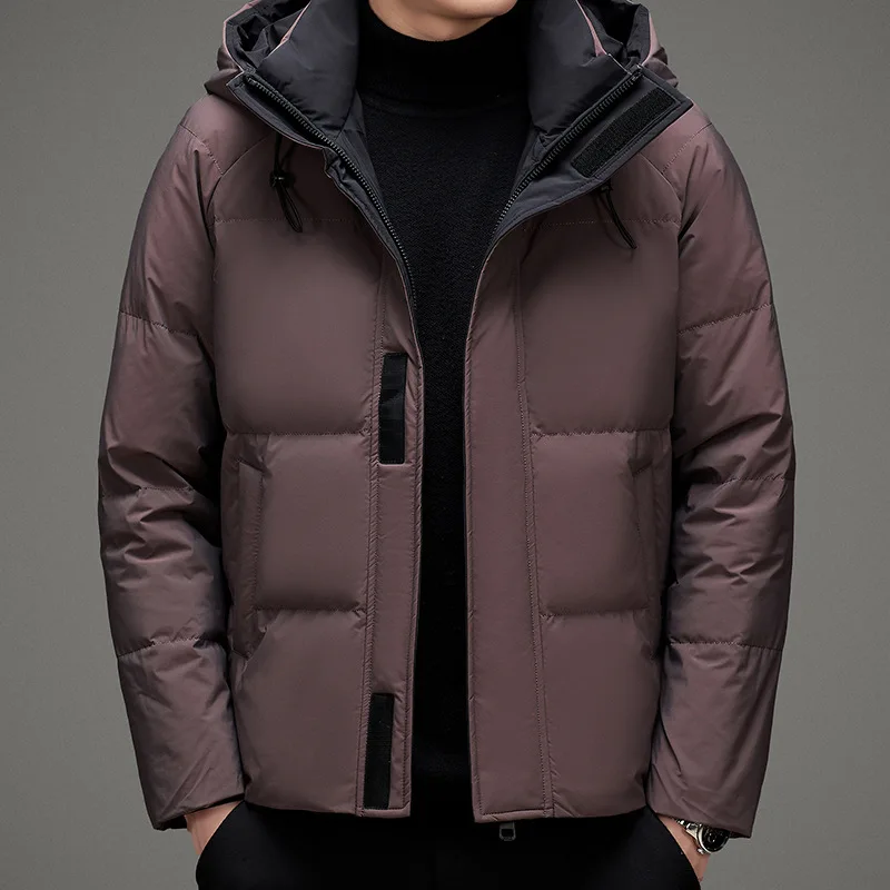 2023 New In Coats Winter Warm Men Fashion Hooded Coffee Down Jackets Male Casual Thicken 90% White Duck Down Parka Down Overcoat