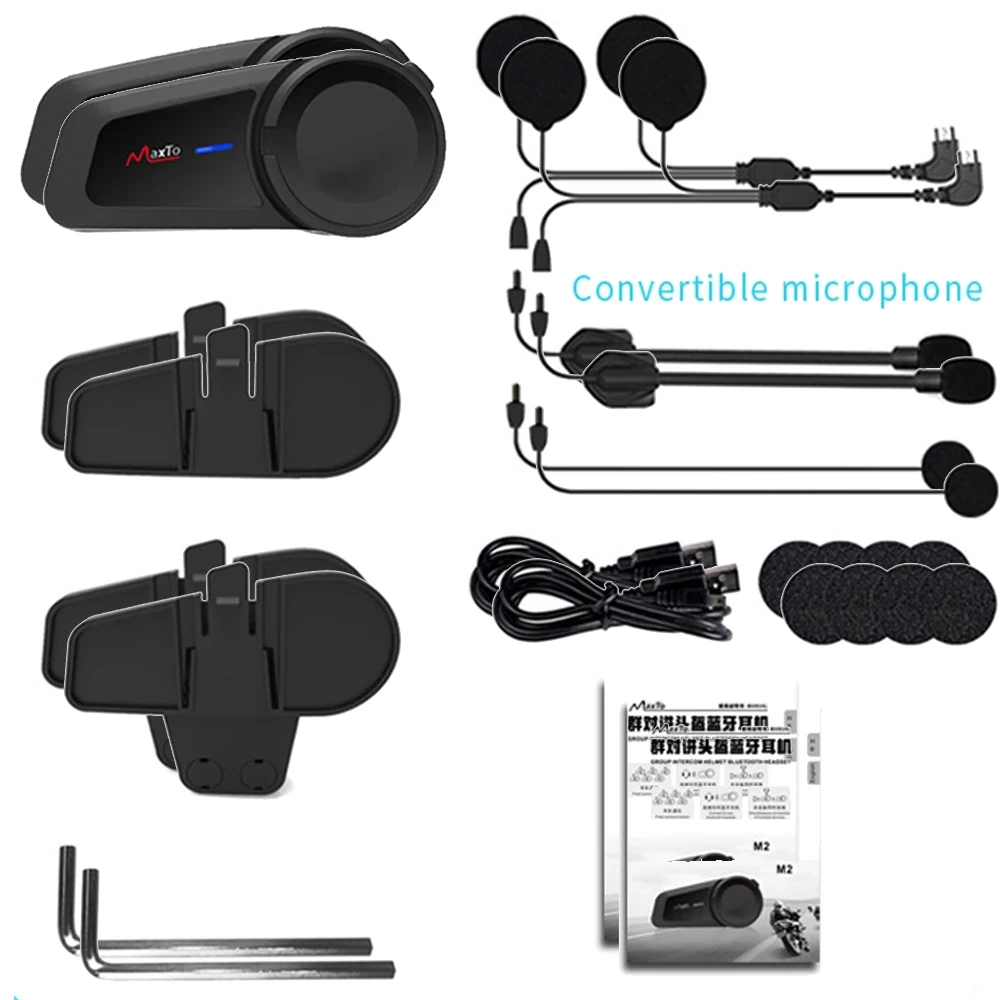 

2 шт. Maxto M2 мотоциклетный шлем Bluetooth-гарнитура домофон 6 гонщиков 1000 м домофон поддержка FM MP3 водонепроницаемый IP67