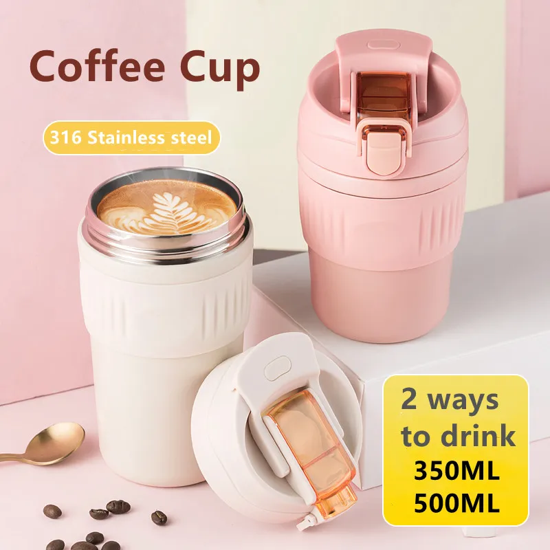 

350ML 500ML Coffee Cup Tour Portable Mugs Outdoor Water Bottle Stainless Steel Tumbler With Straw Juice Milk Tea Child Girl Gift