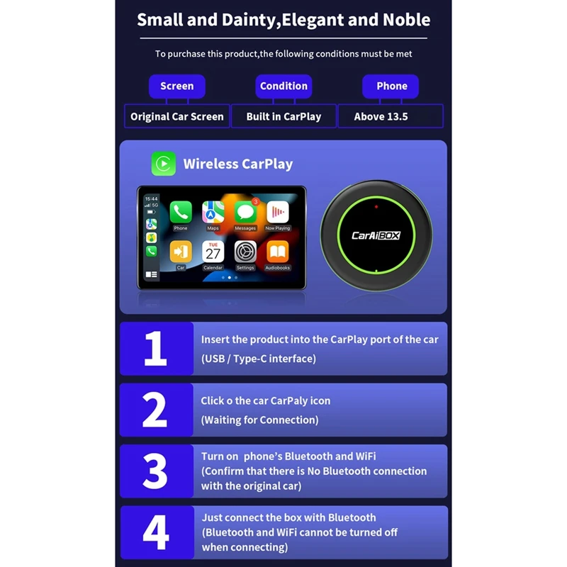 Адаптер Caraibox Carplay проводной к беспроводному экрану проекционная коробка