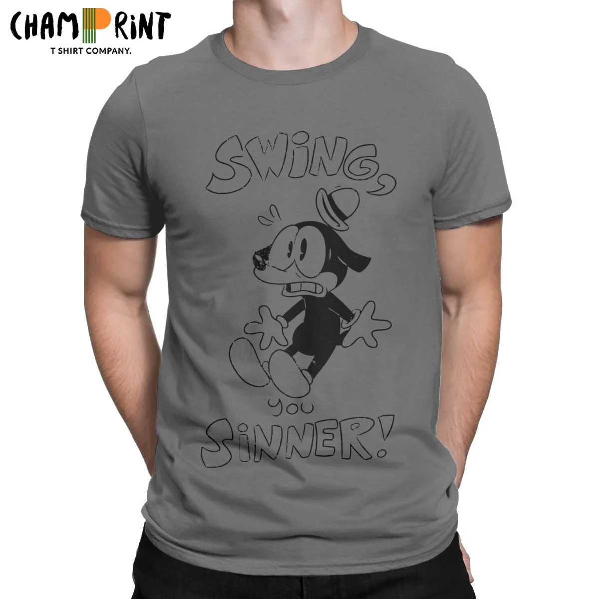 

Swing You Sinners Cuphead Mugman T-Shirt Men Vintage Cotton Tee Shirt Round Collar Short Sleeve T Shirt Original Clothes