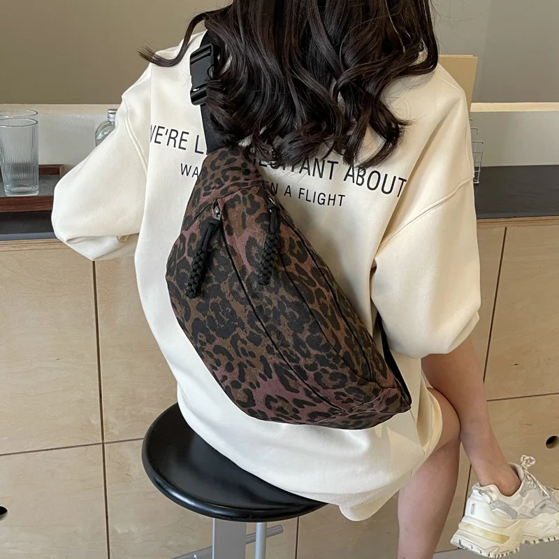 Нагрудные сумки большого размера с леопардовым принтом для женщин холщовая