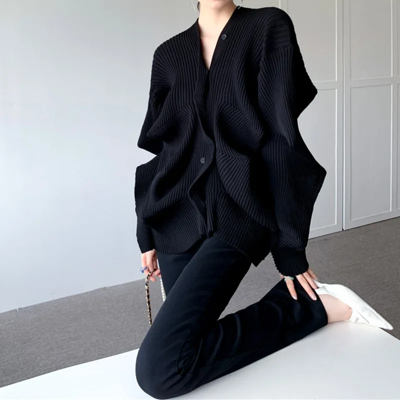 

Женский кардиган, мягкий Асимметричный свитер, Женский Зимний вязаный кардиган с дизайном ветра, черный шерстяное пальто, Рейчел