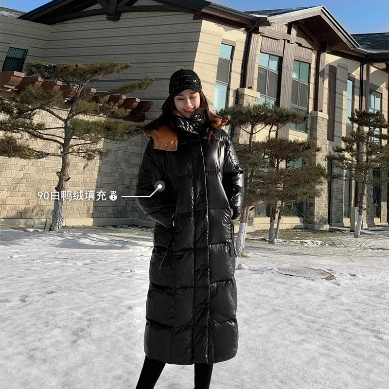 

Женский длинный пуховик с капюшоном, однотонный теплый пуховик на белом утином пуху, E411, зима 2022