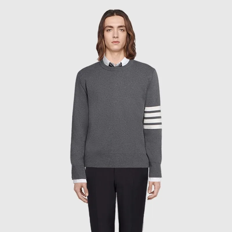 

TB THOM Men's Round Neck Sweater Fashion Brands Classics 4-bar Stripe Design Long Sleeve Pullover Winter Soft Keep Warm Tops
