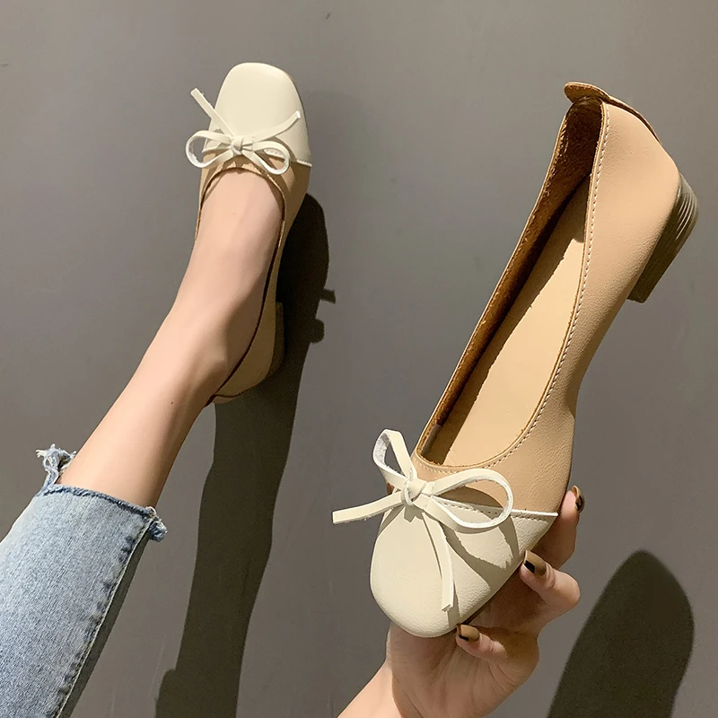 

Autumn New Square Toe Shallow Mouth Bow Decoration Elegant Loafers Soft Sole Comfortable Wear-resistant Flat Women's Shoes