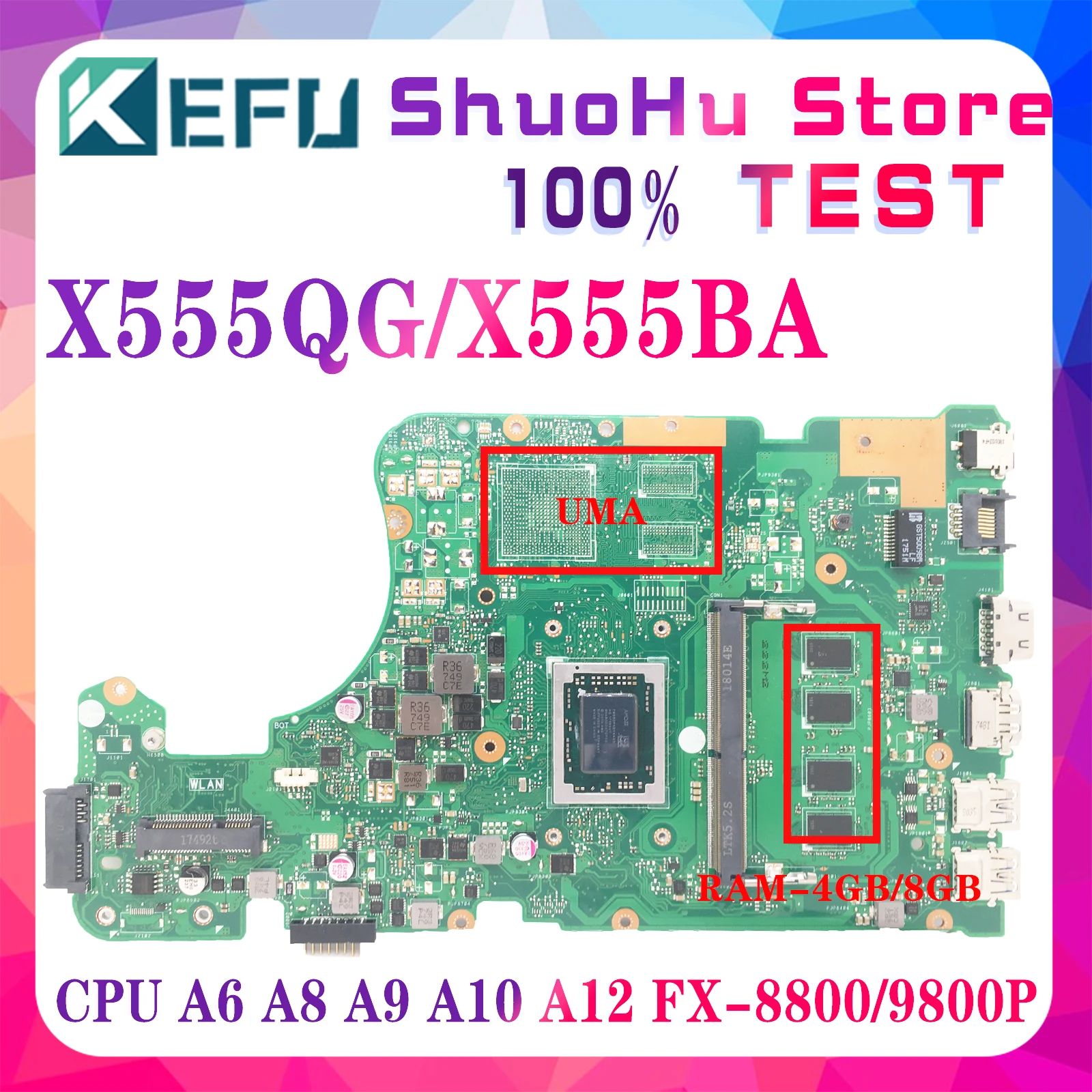 

Материнская плата KEFU X555BA Материнская плата Asus X555QG X555QA X555BP X555 K555B, материнская плата для ноутбука A6 A8 A9 A10 A12 FX-8800P 4 ГБ 8 ГБ ОЗУ