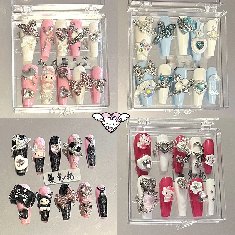 

Sanrio Handmade Manicure Cartoon Hello Kitty Kawaii My Melody Cinnamoroll Sweet Cool Hot Girl Wind Kuromi Nail Accessories Gift