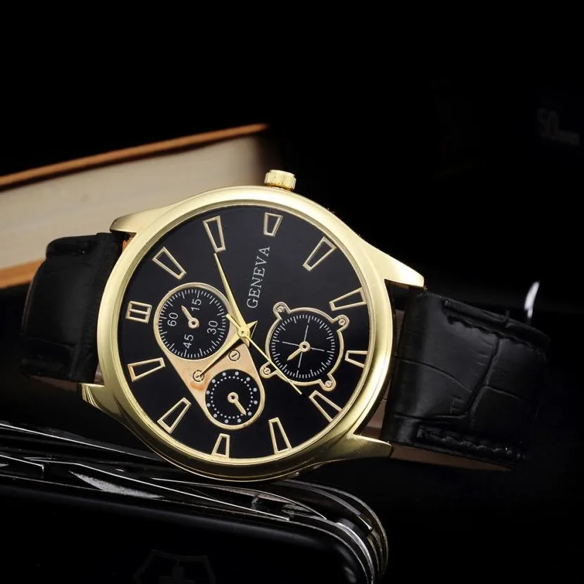 

2023 Geneva Men Watches Brown Leather Band Quartz Wristwatches Reloj De Hombre Relogio Masculino Erkek Analog Kol Saati Stocks