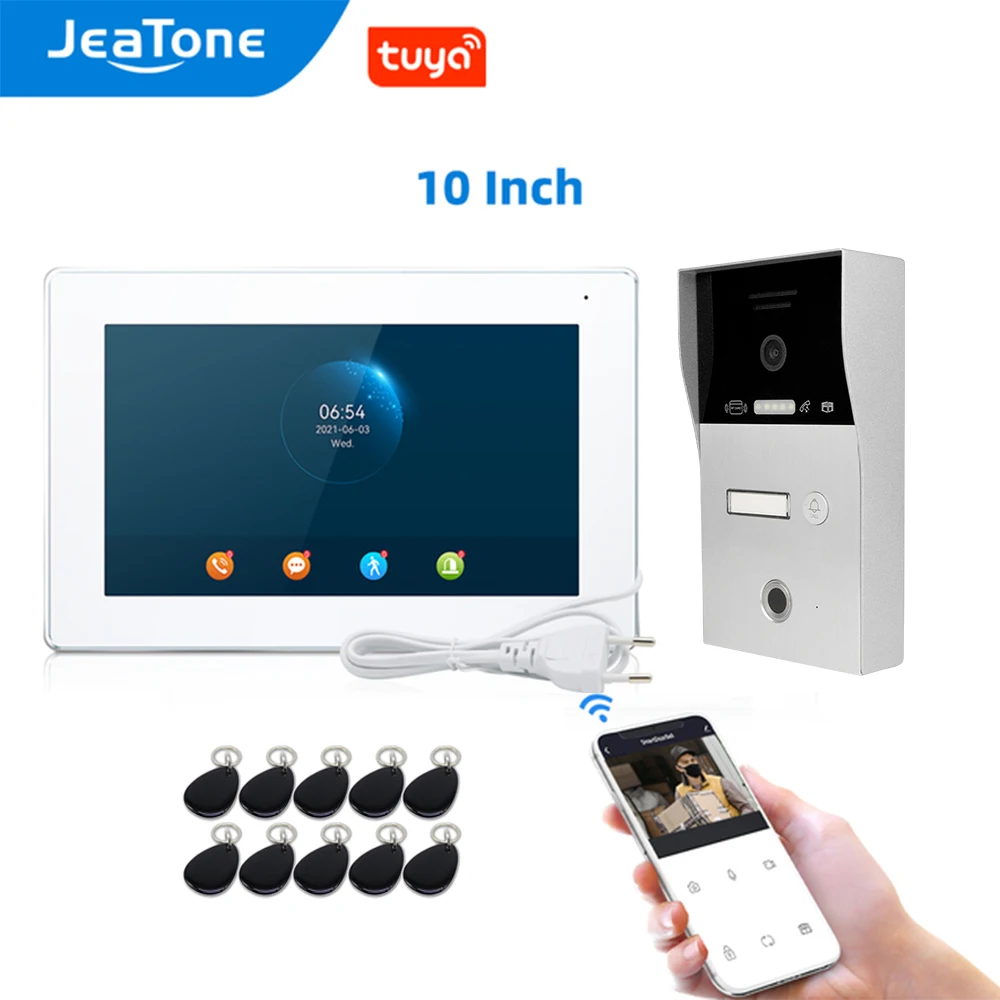 

JeaTone 1080P Tuya Wireless WiFi Video Door Phone Intercom 10 Inches Touch Screen Monitor with Wired RFID Fingerprint Doorbell