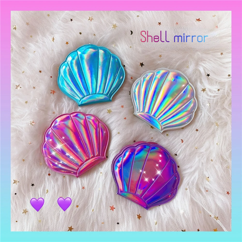 

Laser Shell Glitter 2-face Makeup Mirror 2X Magnifying Mirrors Portable Cute Double-sided Folding Pocket Makeup Skin Care Tools