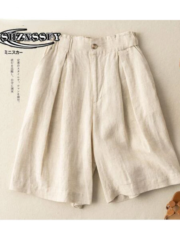 Женские льняные повседневные свободные шорты
