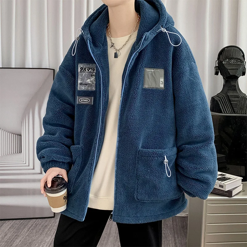 

Winter fashion lamb velvet warm jacket cotton coat men's plus velvet thickened grain velvet lamb velvet casual jacket tide 2022