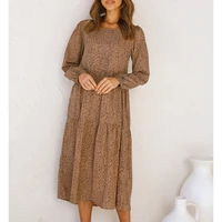 european and american style autumn new round neck printed pulloverawomens loose fit casual long sleeved midi dress
