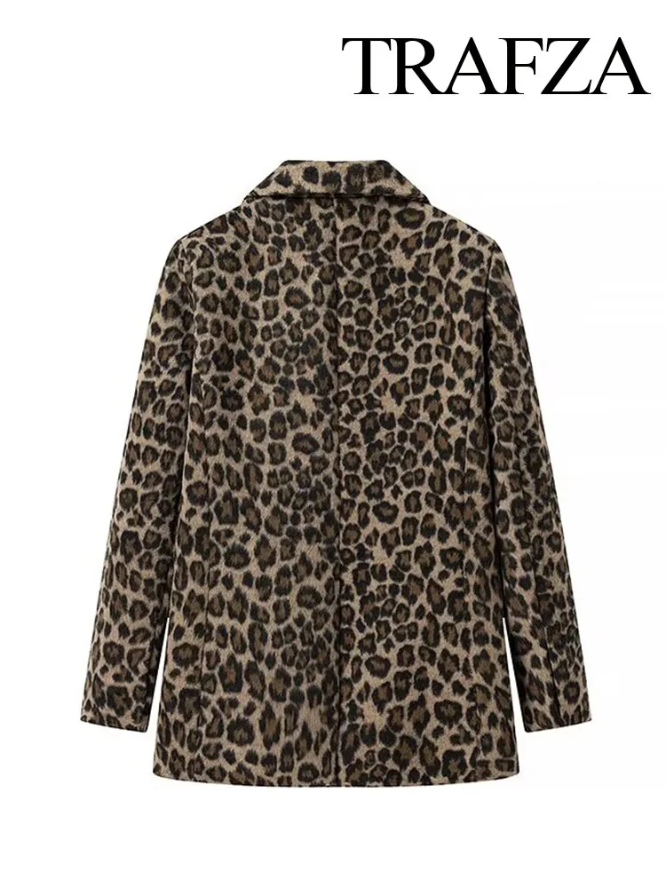 Женский леопардовый Блейзер TRAFZA винтажный пиджак с одной пряжкой воротником