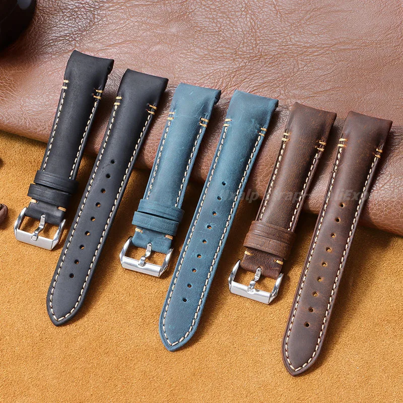 Высококачественный ремешок для часов из воловьей кожи с изогнутым концом 20 мм 22