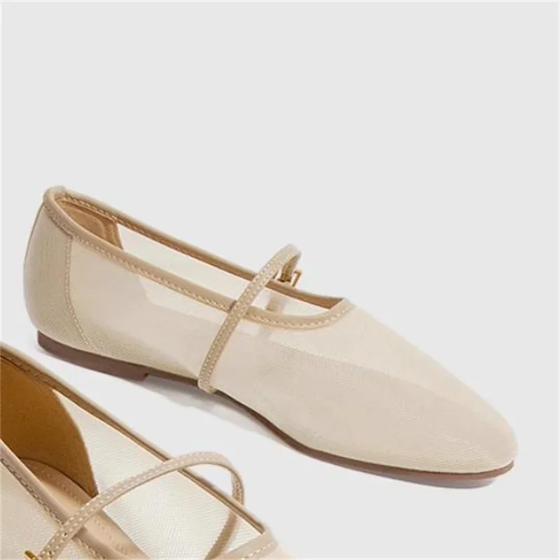 Женские сетчатые туфли круглый носок плоский каблук пряжка балетки закрытые с