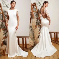elegant o neck mermaid wedding dress sexy long sleeve lace appliques bride gown illusion backless beading train robe de mariee