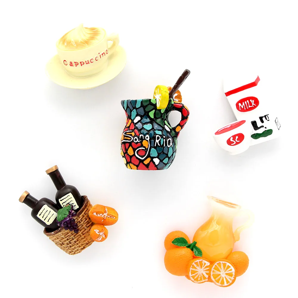 

3d Fridge Magnets Refrigerator Magnetic Refrigerator Stick Mosaic Juice Cup Milk Coffee Cup Orange Juice Bottle Red Wine Basket