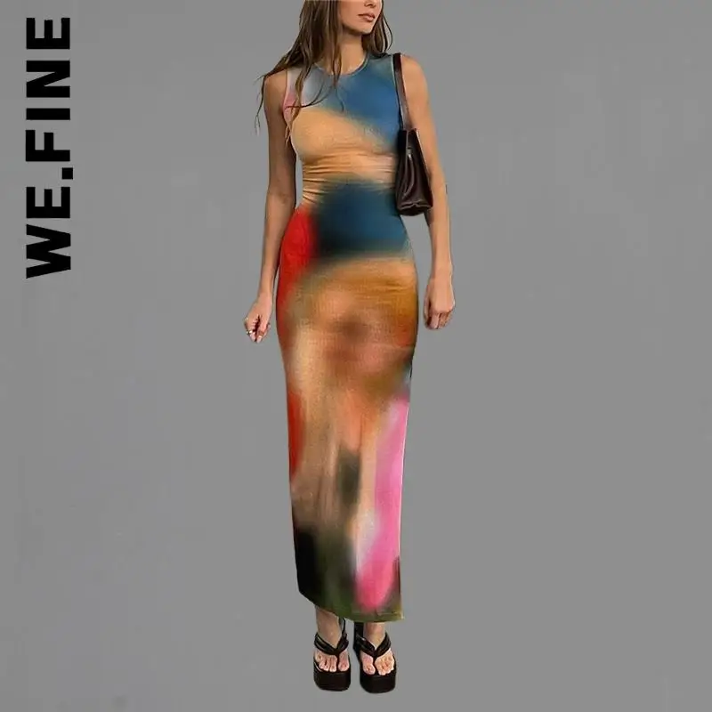 

We.Fine Dress Women Fashion Vintage Dresses Sleeveless Backless Maxi Dress Women Style Popular Clothing Female Vestidos