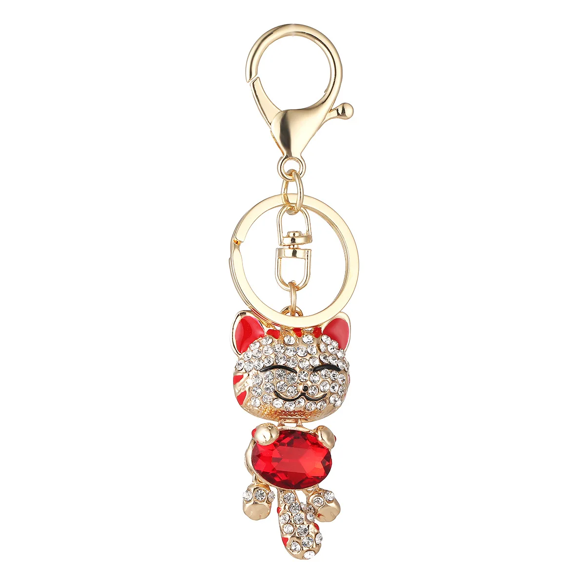 

Fashion High Quality Oval Shaped Rhinestone Cute Cat Keychain Metal Colorful Enamel Animal Cat Key Chain For Promotional Gift