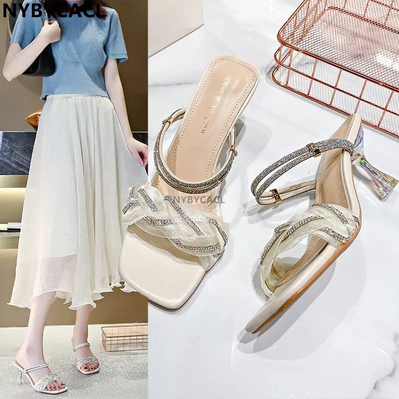 

Bling Crystal Platform Women's Sandals Summer 2023 Ankle Strap Super High Heels Gladiator Shoes Woman Thin Heel Sandalias Mujer