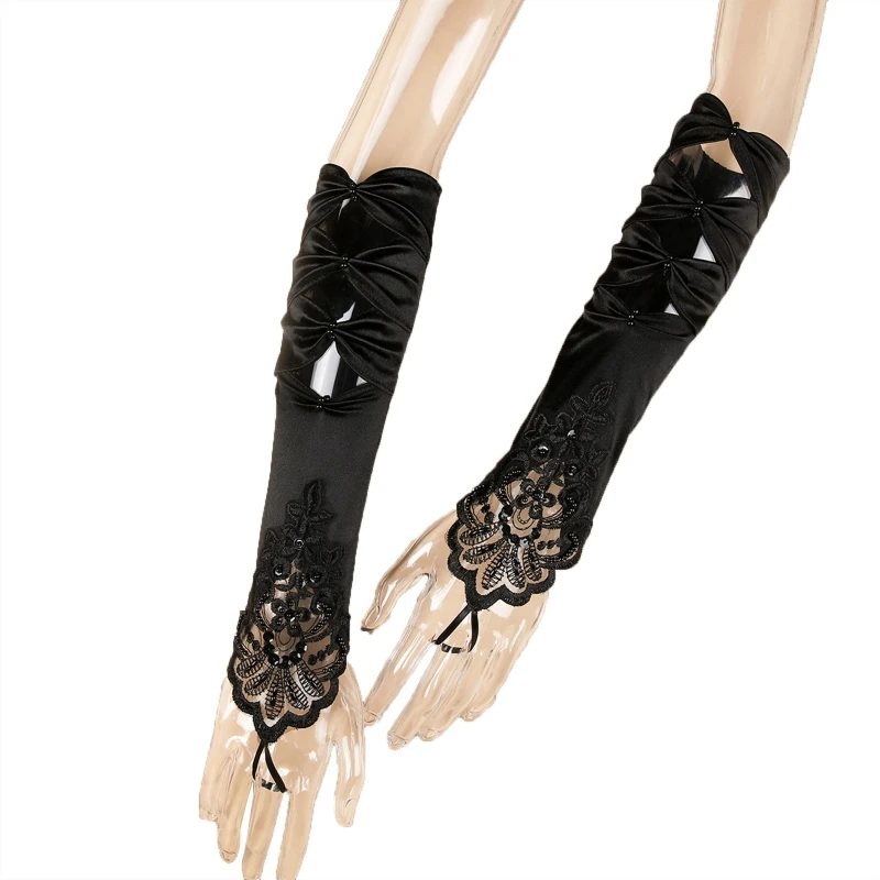 Женские кружевные перчатки без пальцев длиной до локтя длинные для косплея
